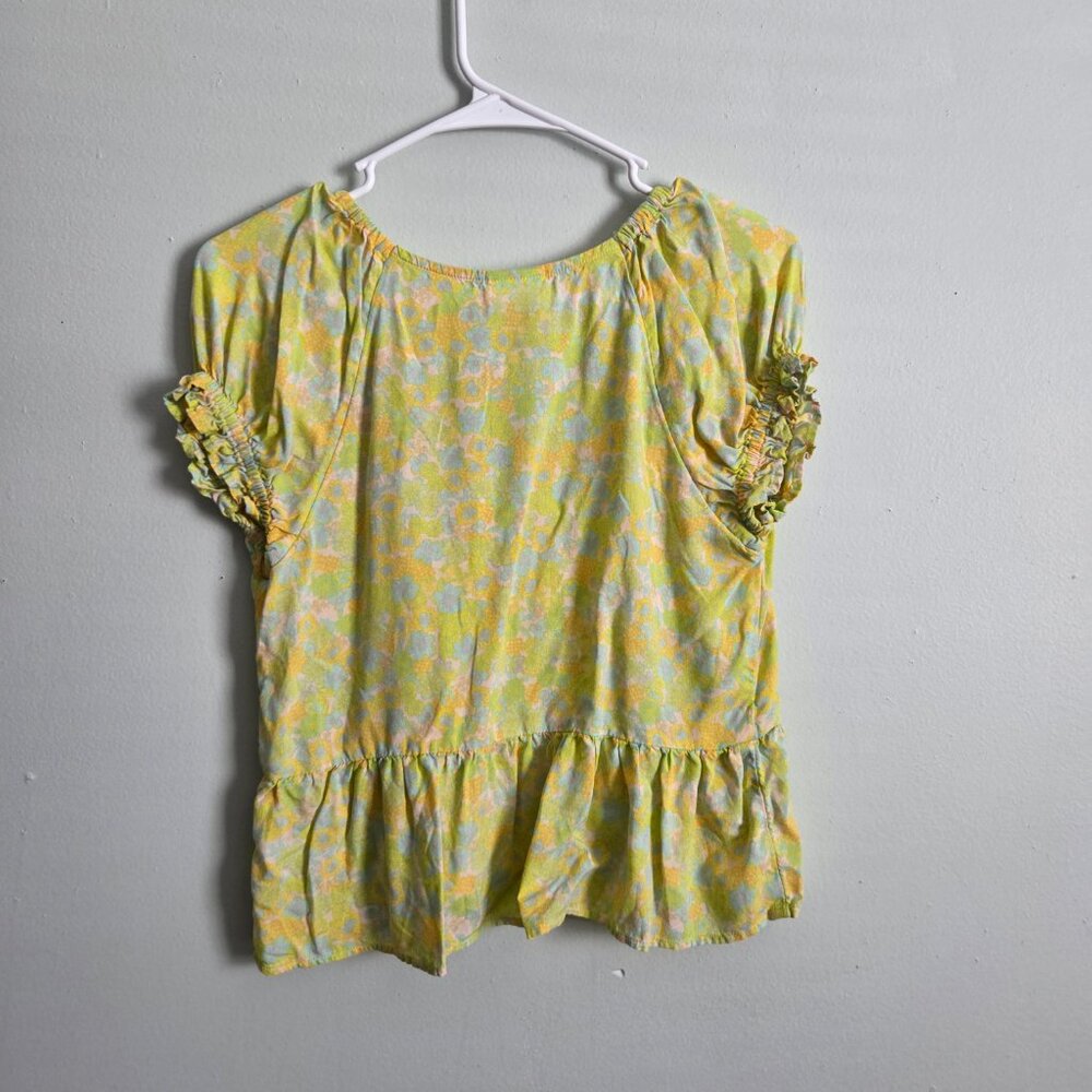 Abound Yellow Floral Shirt Women's Small V-Neck Puff Sleeve NWOT - Picture 5 of 5